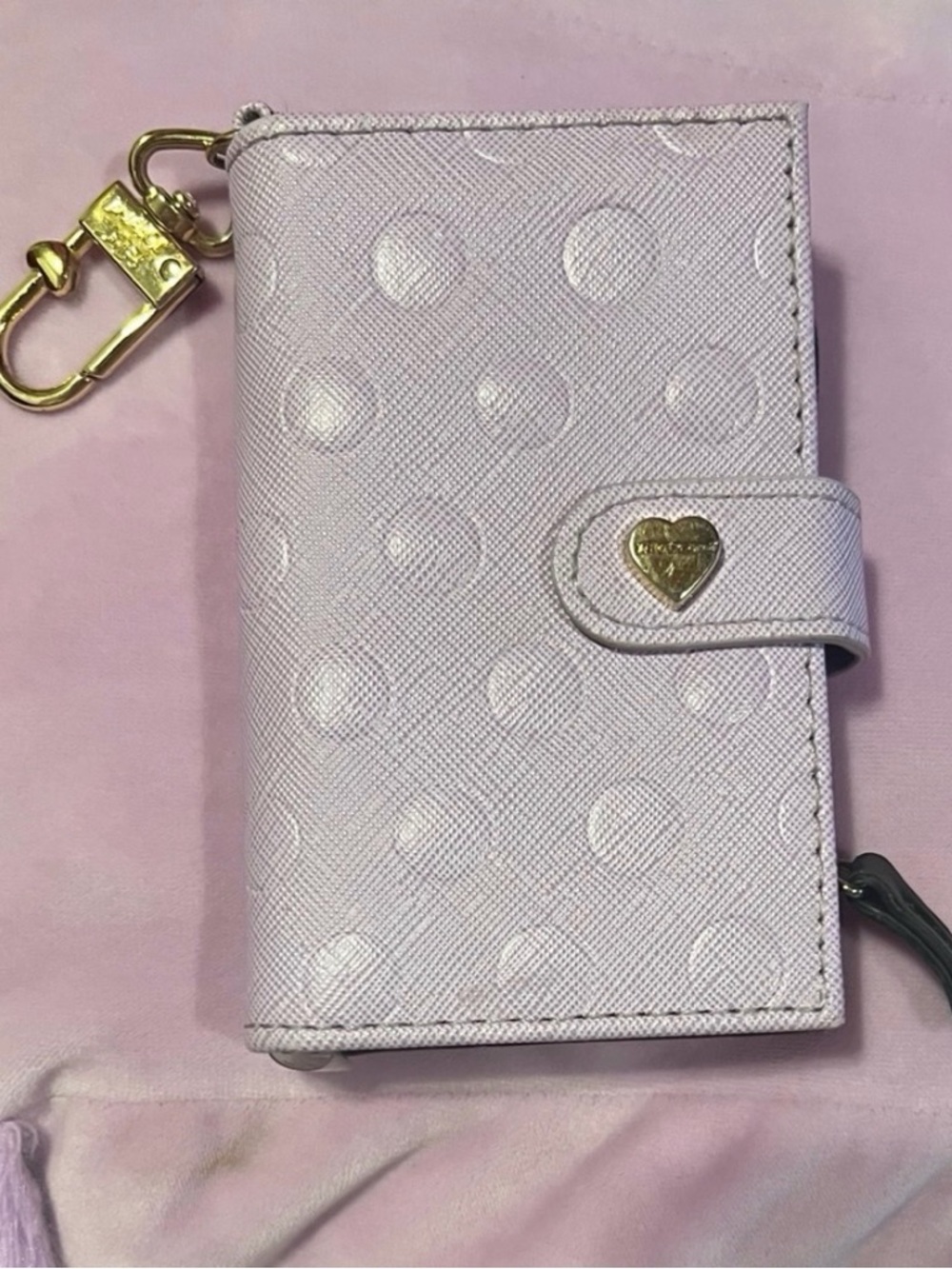 Betsey Johnson Light Pink Polka Dot Card Wallet with Gold Heart Clip